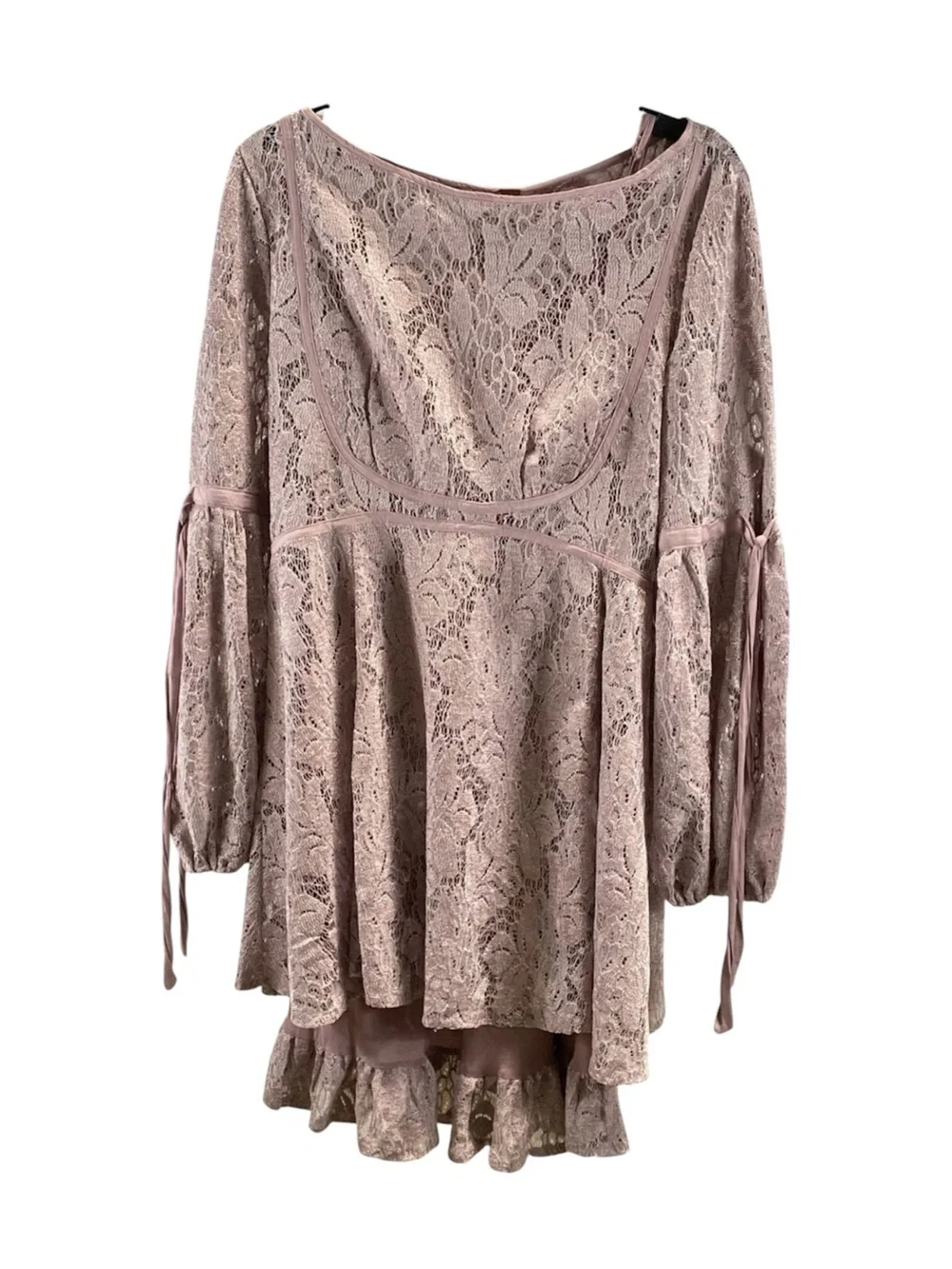 Free People Dusty Rose Lace Long-Sleeve A-Line Dress